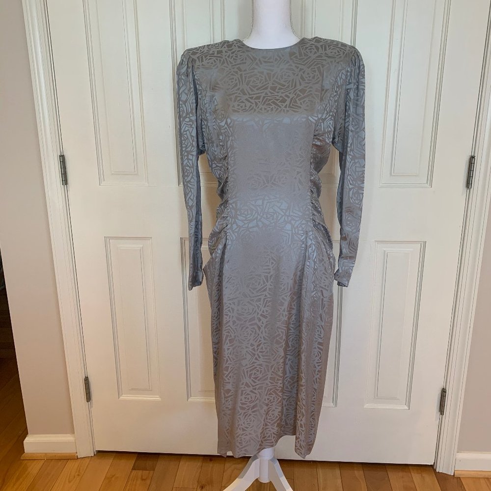 Gorgeous Vintage 100% Silk Gray Dress